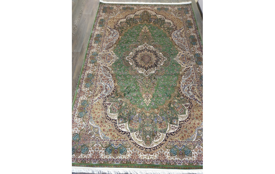 Турецкий ковёр шелковый QUM 2041- 9054E YESIL/BEJ